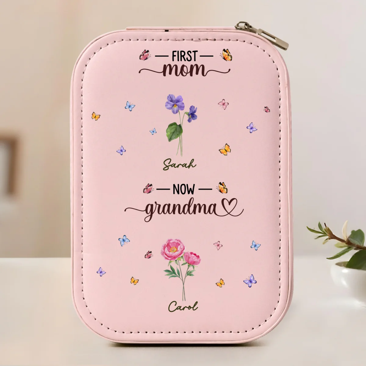 First Mom Now Grandma - Personalized Custom Jewelry Box With LED Mirror - Image 7
