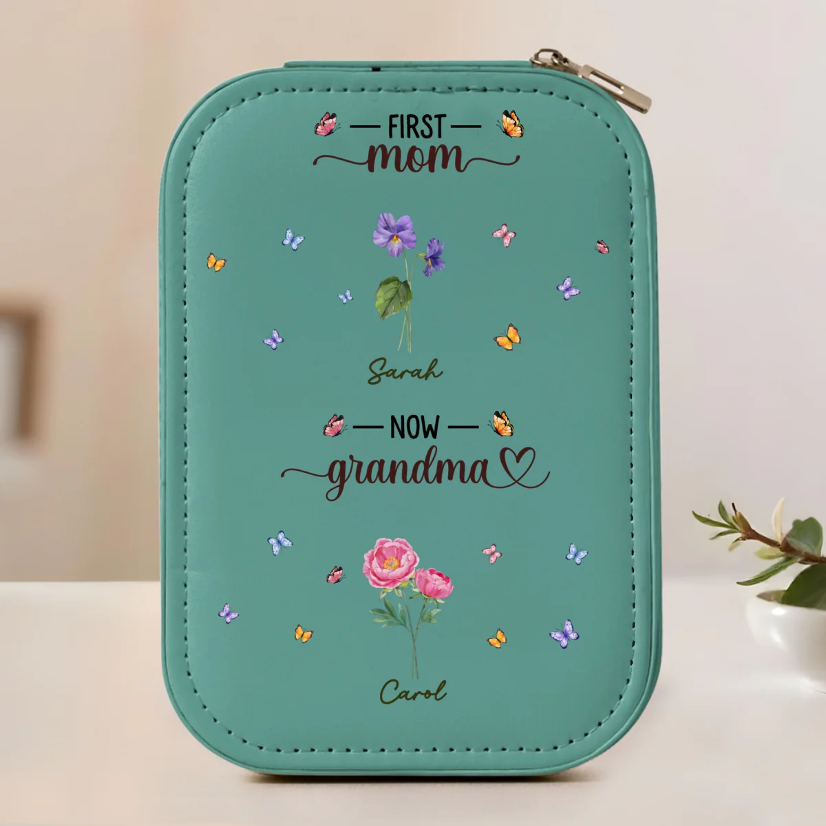 First Mom Now Grandma - Personalized Custom Jewelry Box With LED Mirror - Image 8