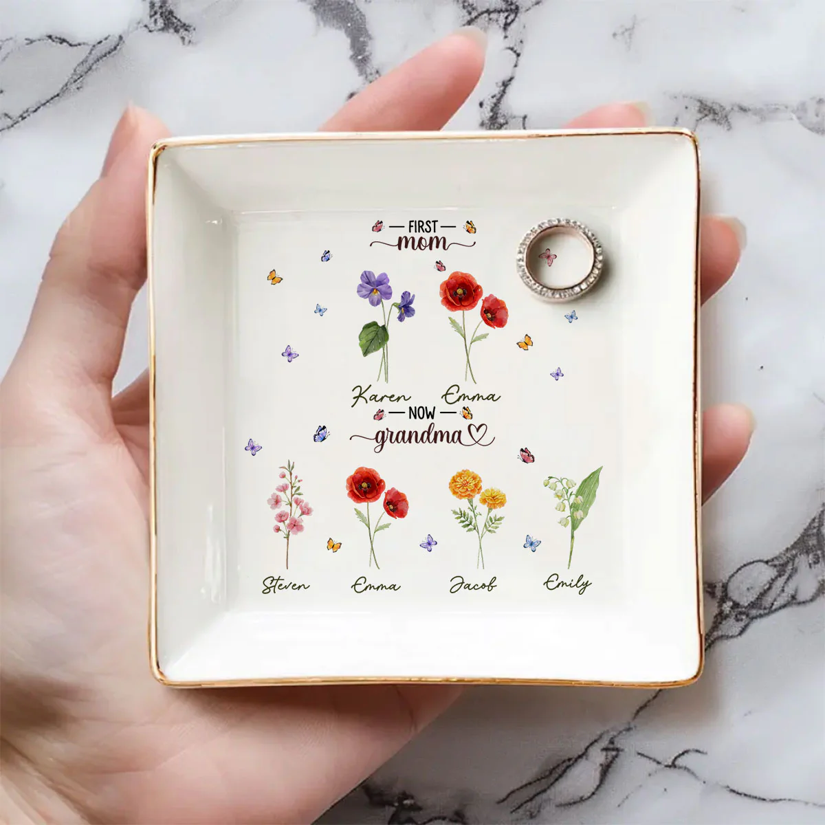 First Mom Now Grandma - Personalized Custom Jewelry Dish - Image 4