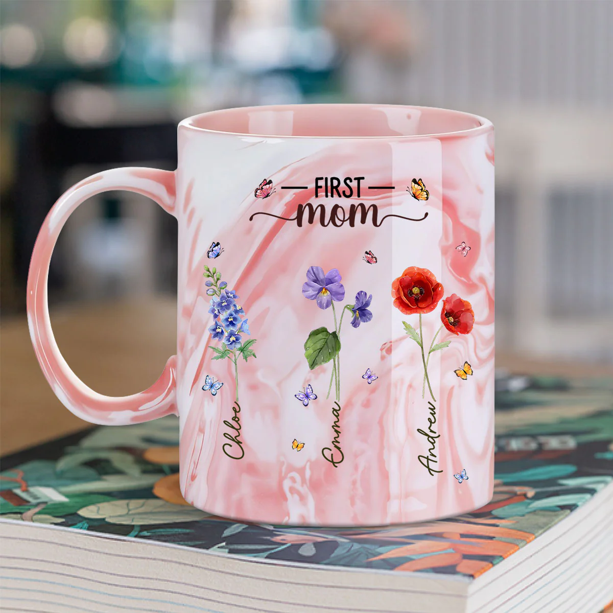 First Mom Now Grandma - Personalized Custom Pink Marble Mug - Image 2
