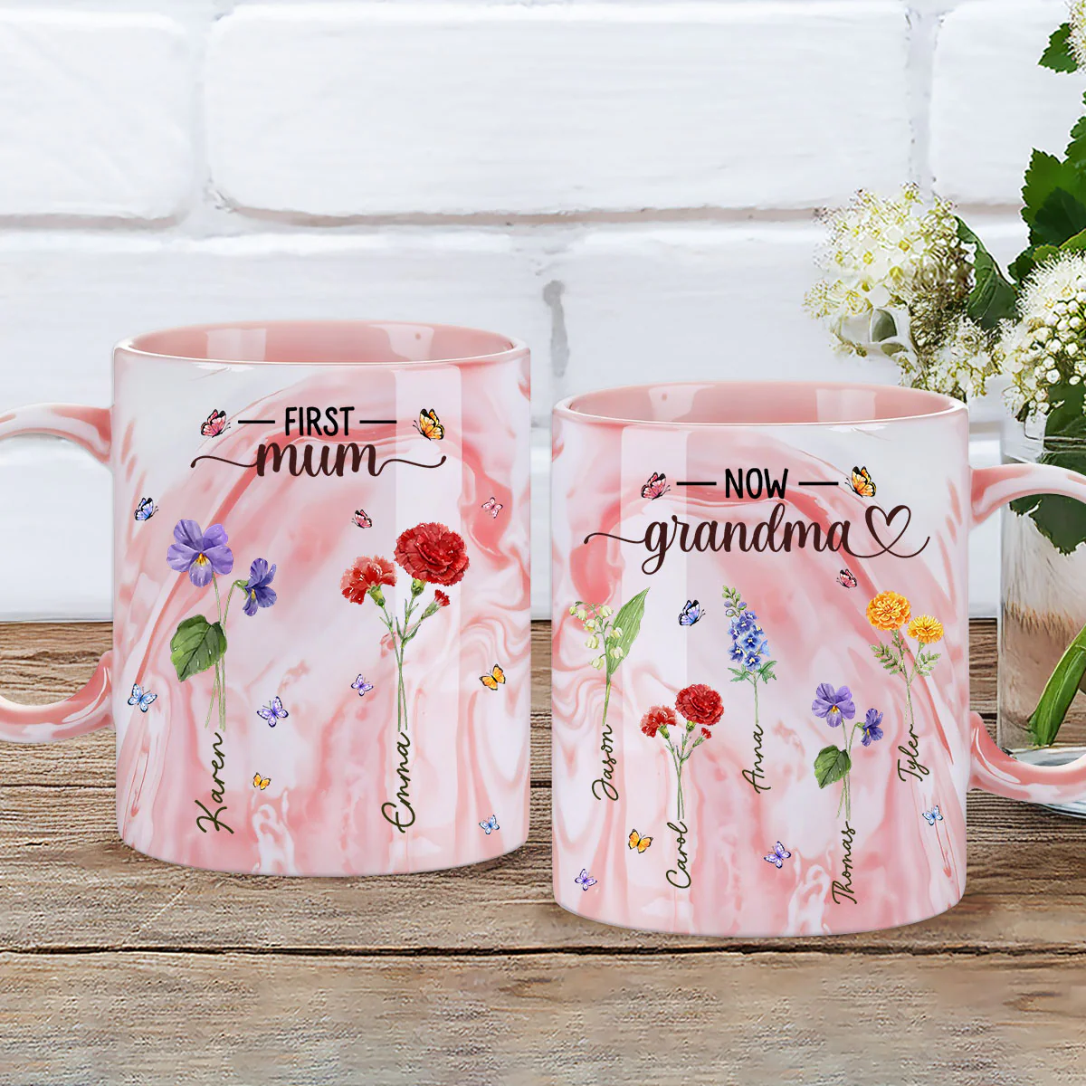 First Mom Now Grandma - Personalized Custom Pink Marble Mug - Image 4