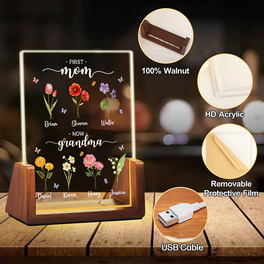First Mom Now Grandma - Personalized Custom Plaque With Walnut Base - Image 4