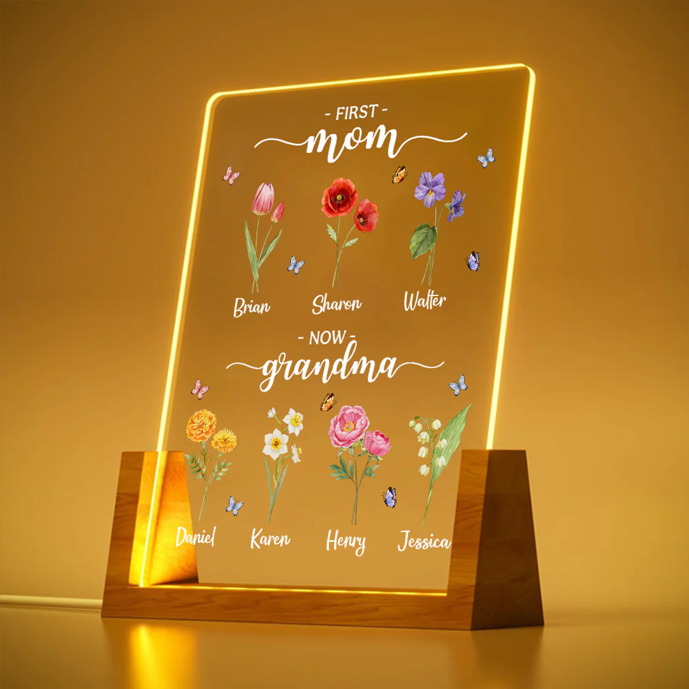 First Mom Now Grandma - Personalized Custom Plaque With Walnut Base - Image 7