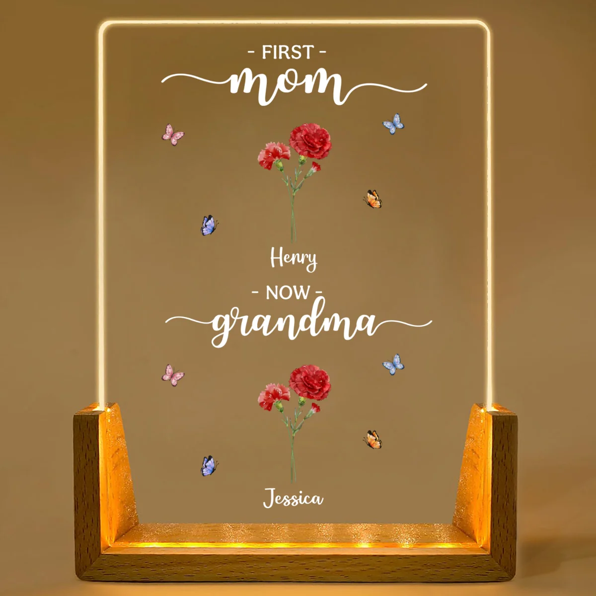 First Mom Now Grandma - Personalized Custom Plaque With Walnut Base - Image 9