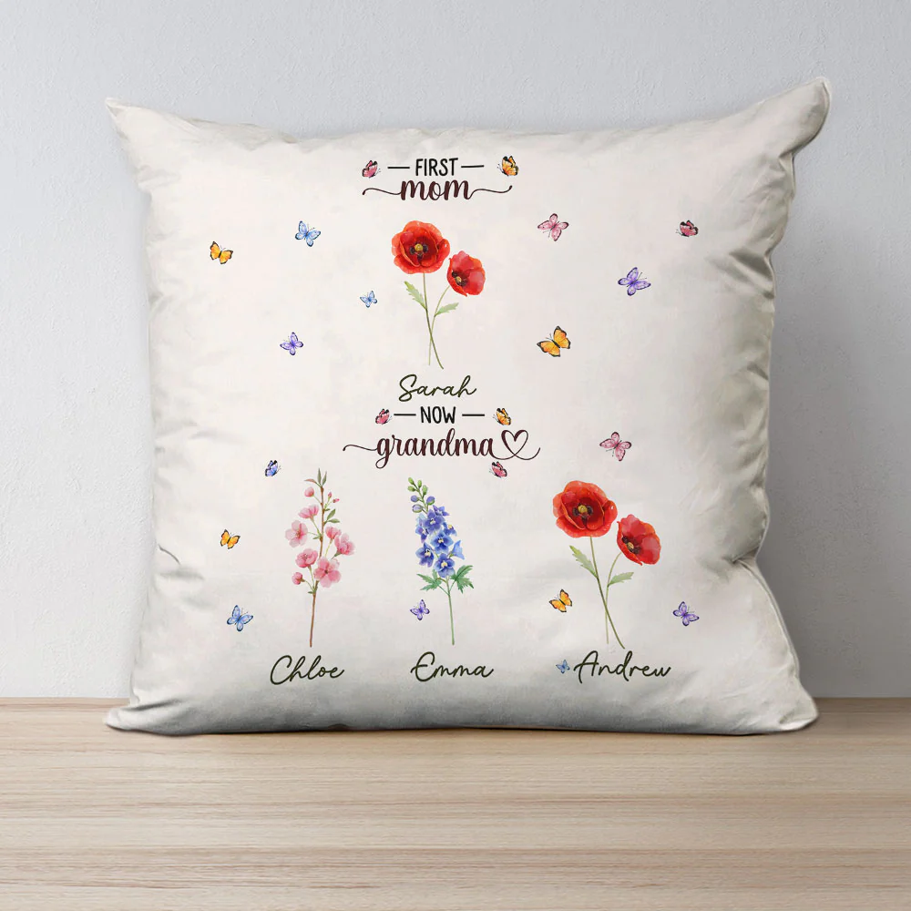 First Mom Now Grandma - Personalized Custom Throw Pillow - Image 3