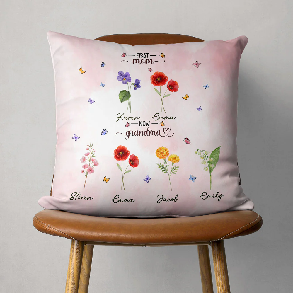 First Mom Now Grandma - Personalized Custom Throw Pillow - Image 4