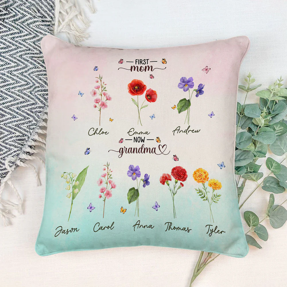 First Mom Now Grandma - Personalized Custom Throw Pillow - Image 5