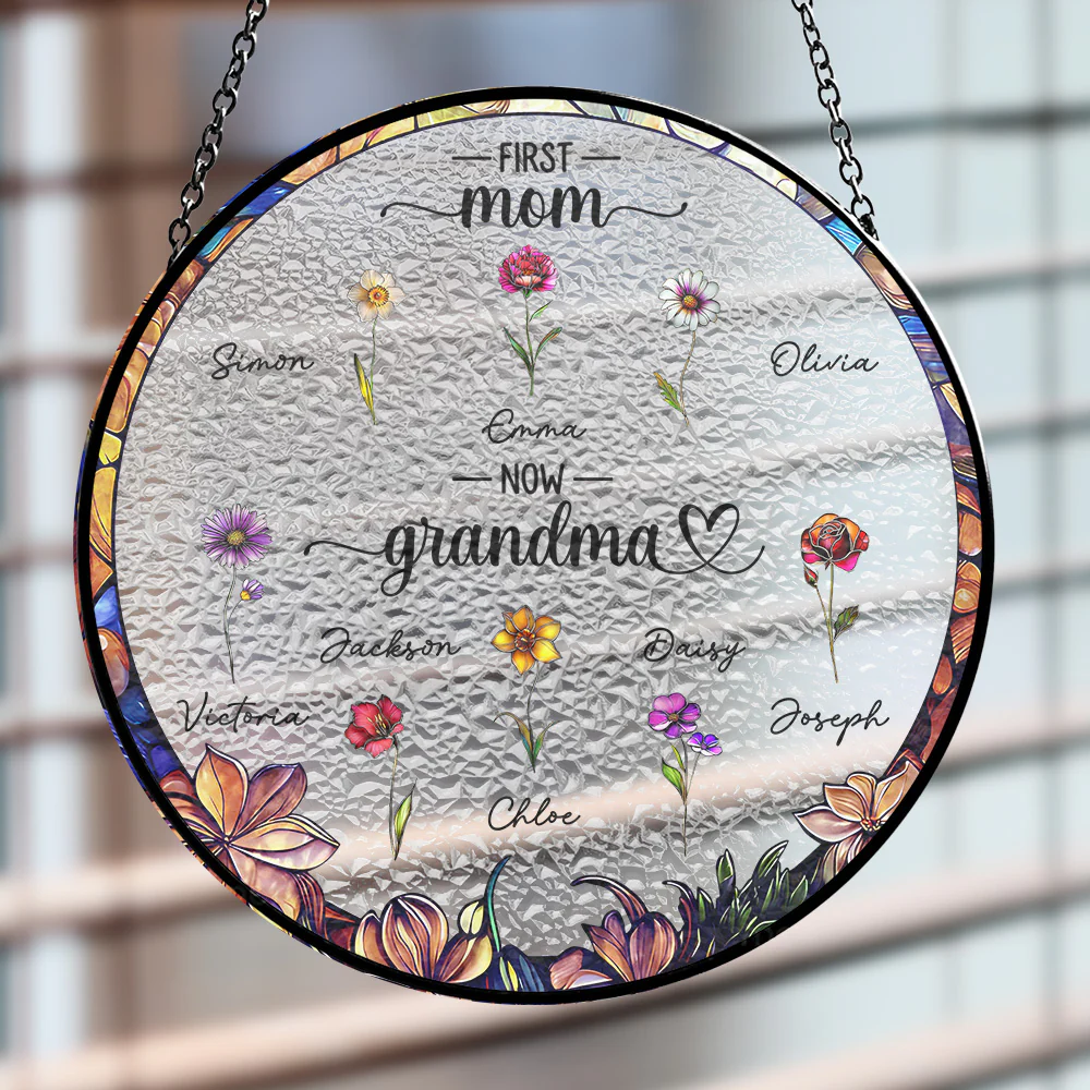 First Mom Now Grandma - Personalized Custom Window Hanging Suncatcher - Image 2
