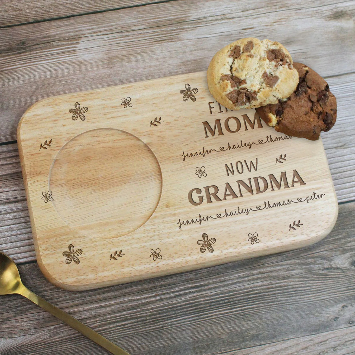 First Mom Now Grandma Version 2 - Personalized Custom Wooden Treat Board - Image 2