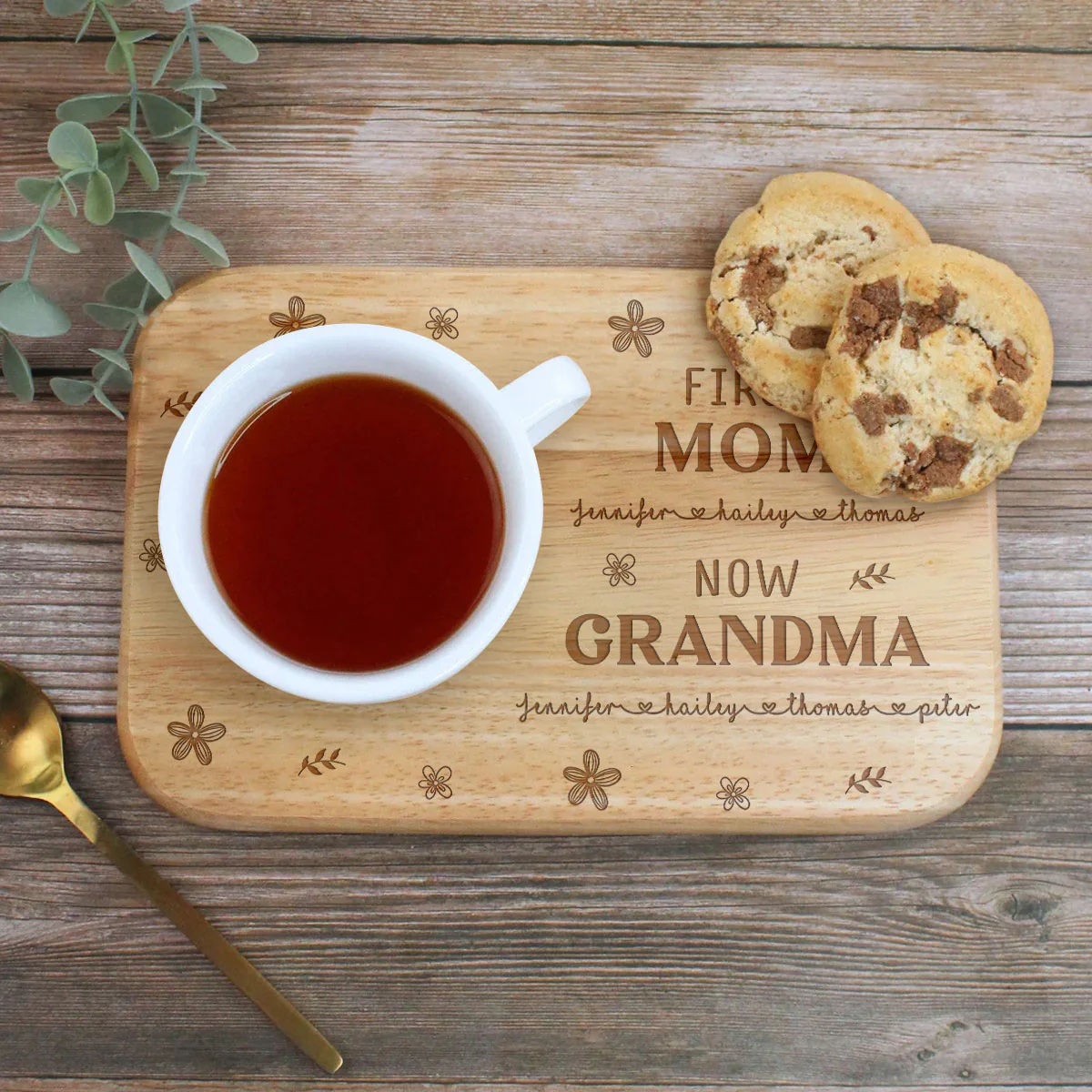 First Mom Now Grandma Version 2 - Personalized Custom Wooden Treat Board - Image 3