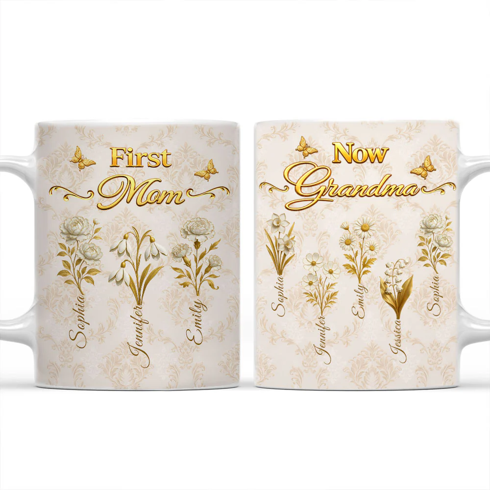First Mom Now Grandma Vintage - Personalized Custom Coffee Mug