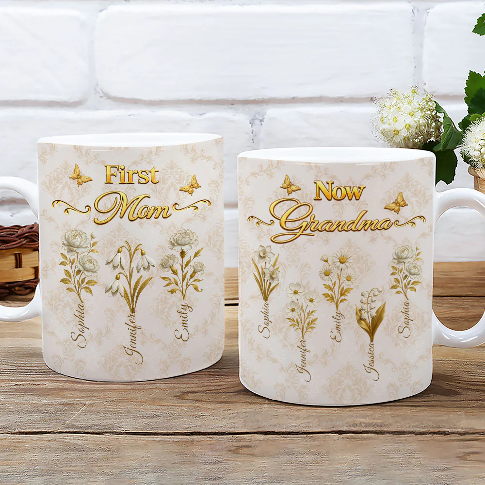 First Mom Now Grandma Vintage - Personalized Custom Coffee Mug - Image 2