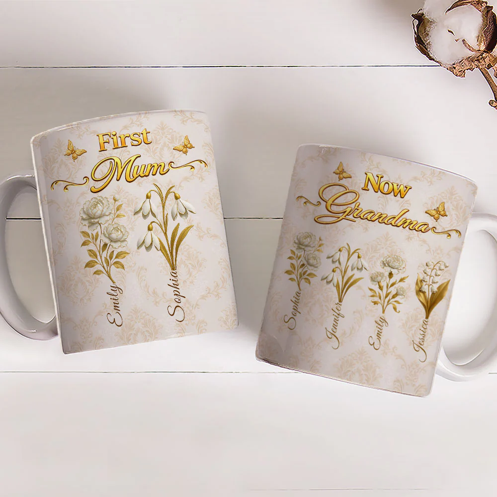 First Mom Now Grandma Vintage - Personalized Custom Coffee Mug - Image 3