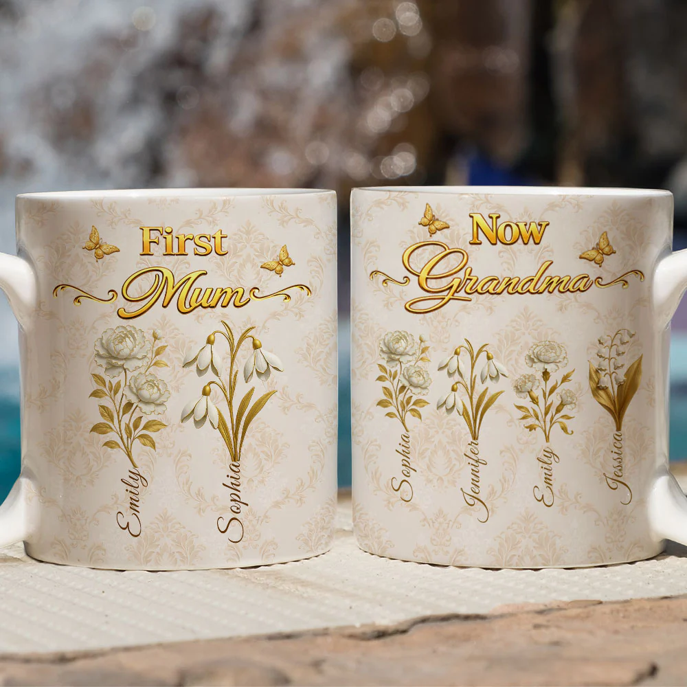 First Mom Now Grandma Vintage - Personalized Custom Coffee Mug - Image 4