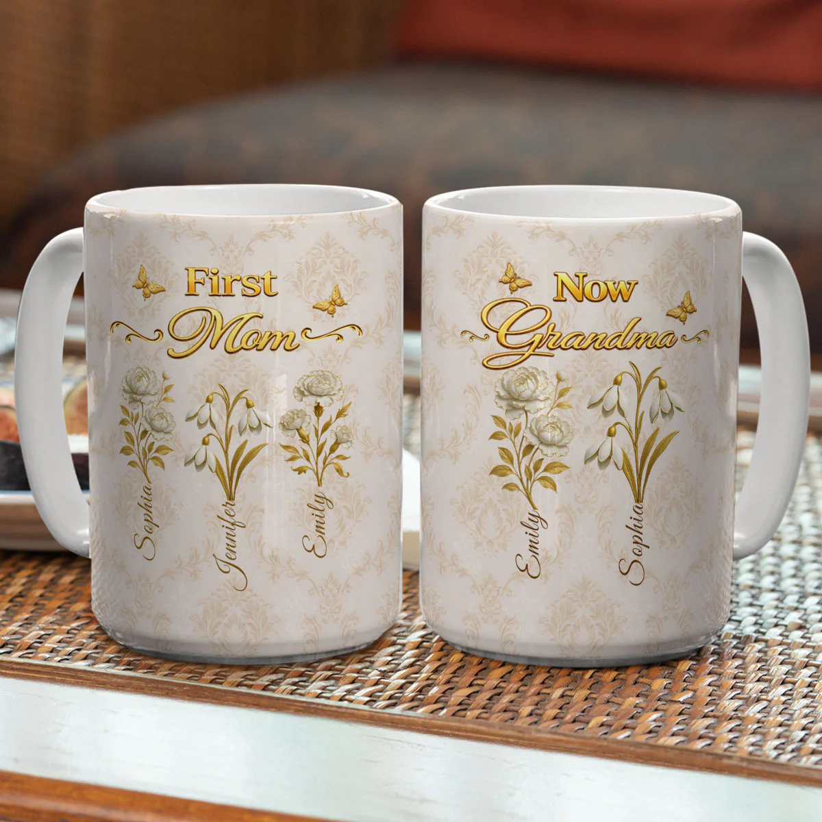 First Mom Now Grandma Vintage - Personalized Custom Coffee Mug - Image 5