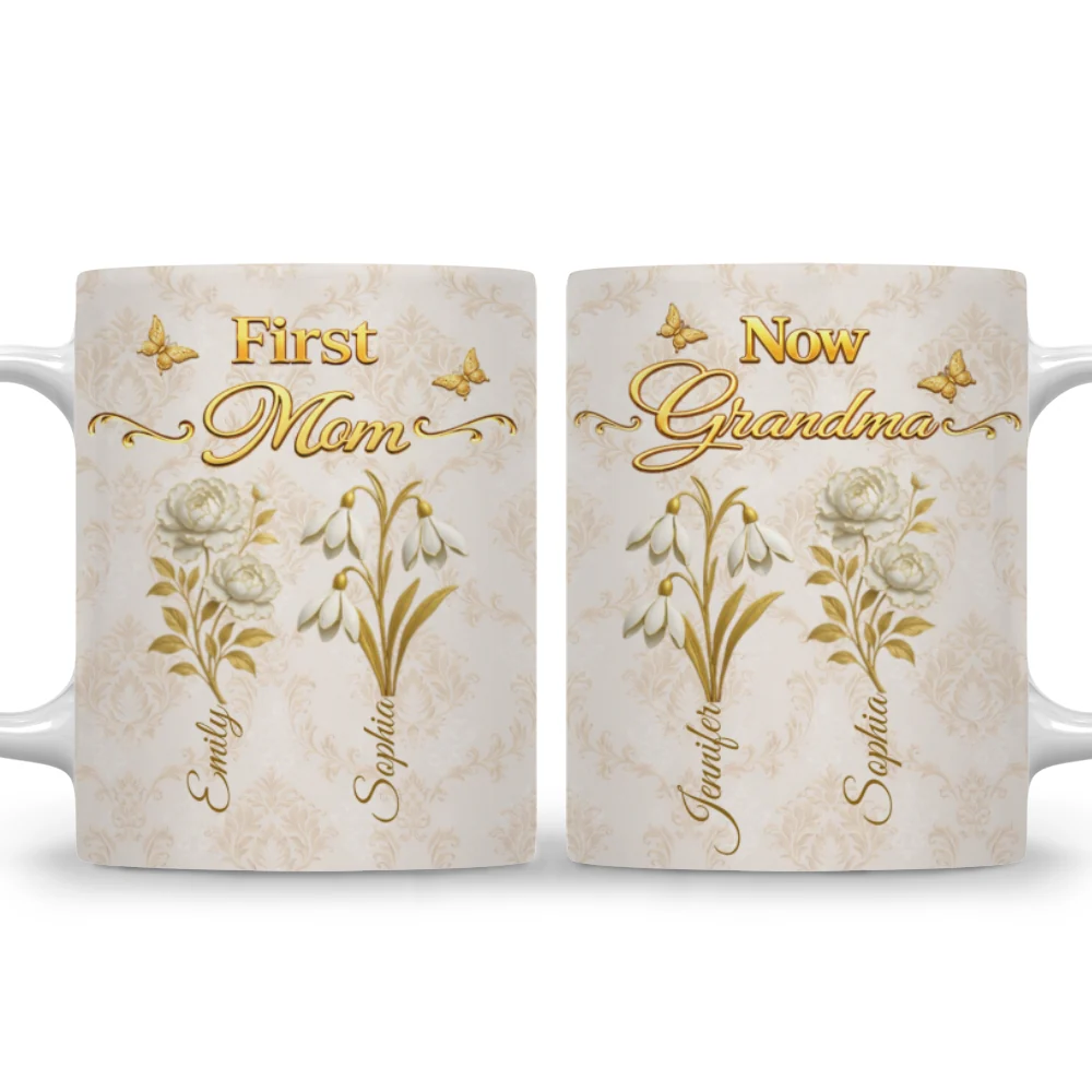 First Mom Now Grandma Vintage - Personalized Custom Coffee Mug - Image 8