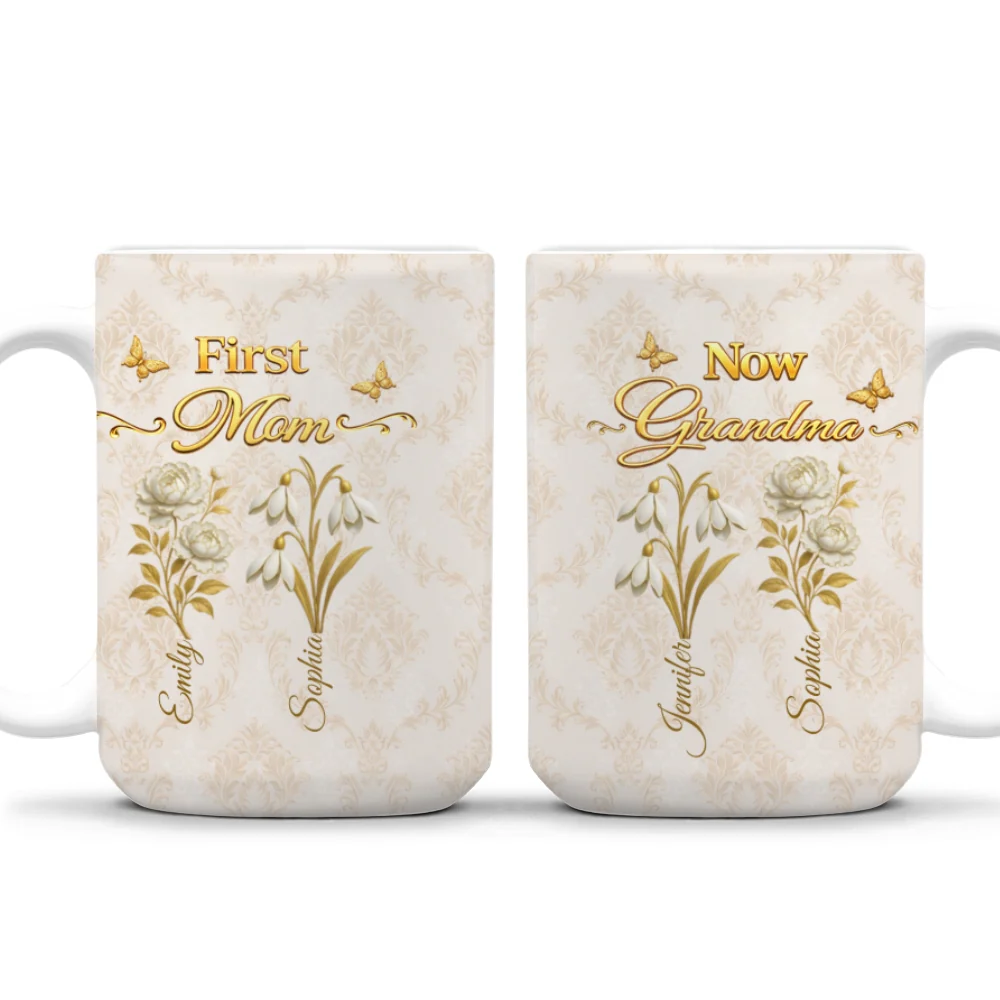 First Mom Now Grandma Vintage - Personalized Custom Coffee Mug - Image 9
