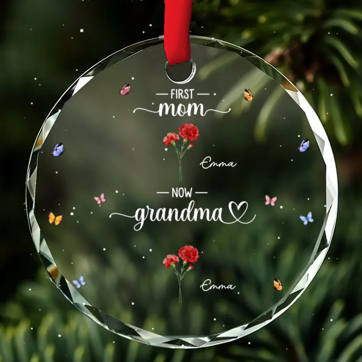 First Mom Now Happiness Grandma - Personalized Custom Glass Ornament - Image 6