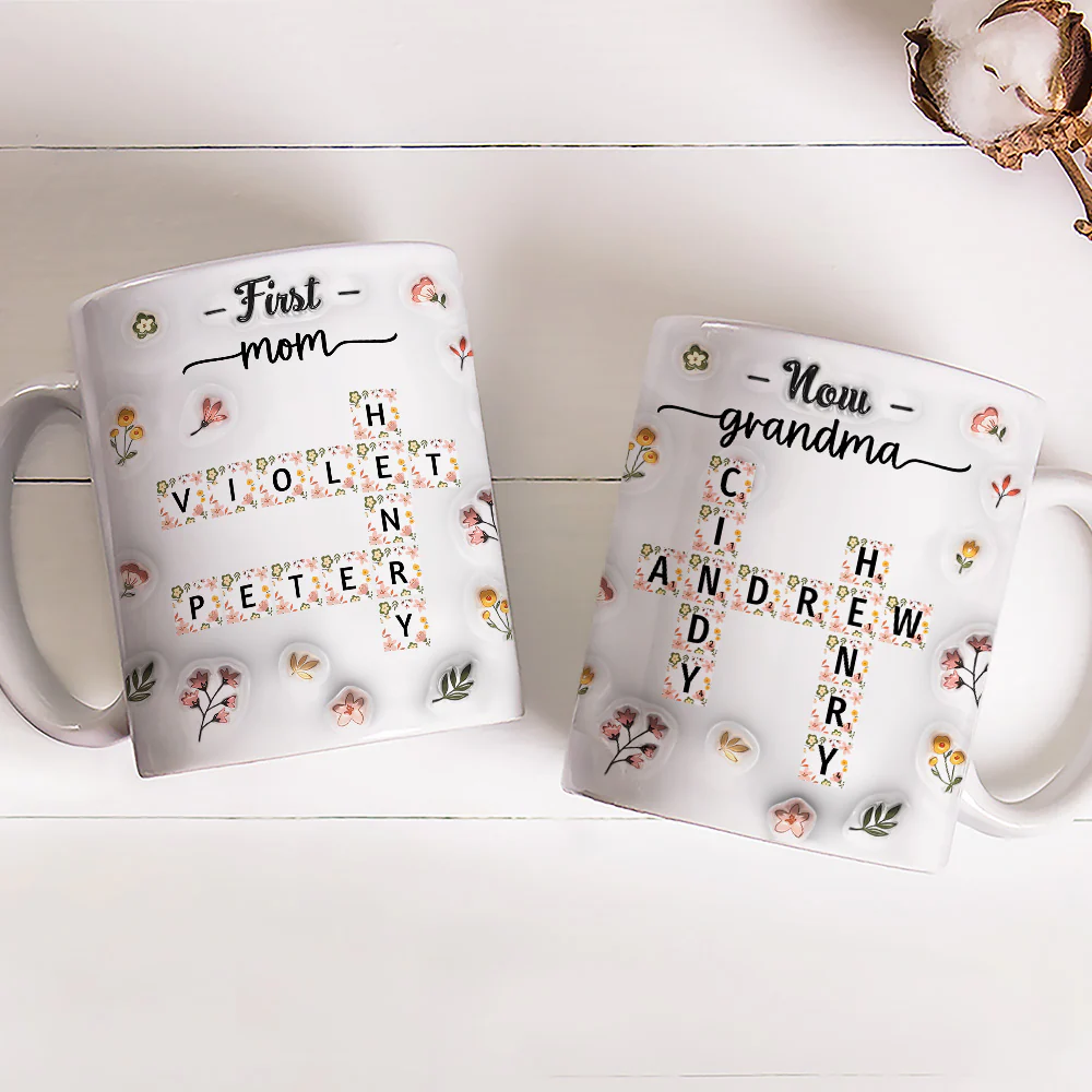 First Mom Now Nana Flower - Personalized Custom 3D Inflated Effect Coffee Mug - Image 3