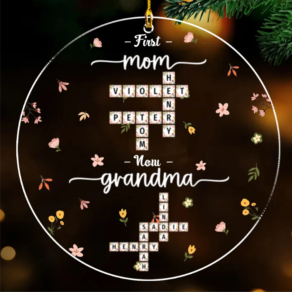 First Mom Now Nana Flower - Personalized Custom Acrylic Ornament - Image 5