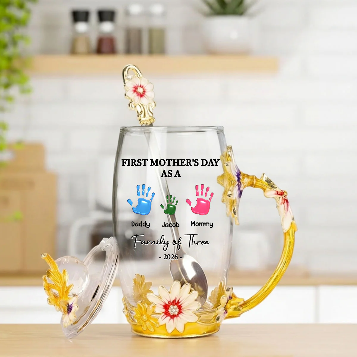 First Mother Day - Personalized Custom 14OZ Flower Tea Cup - Image 3