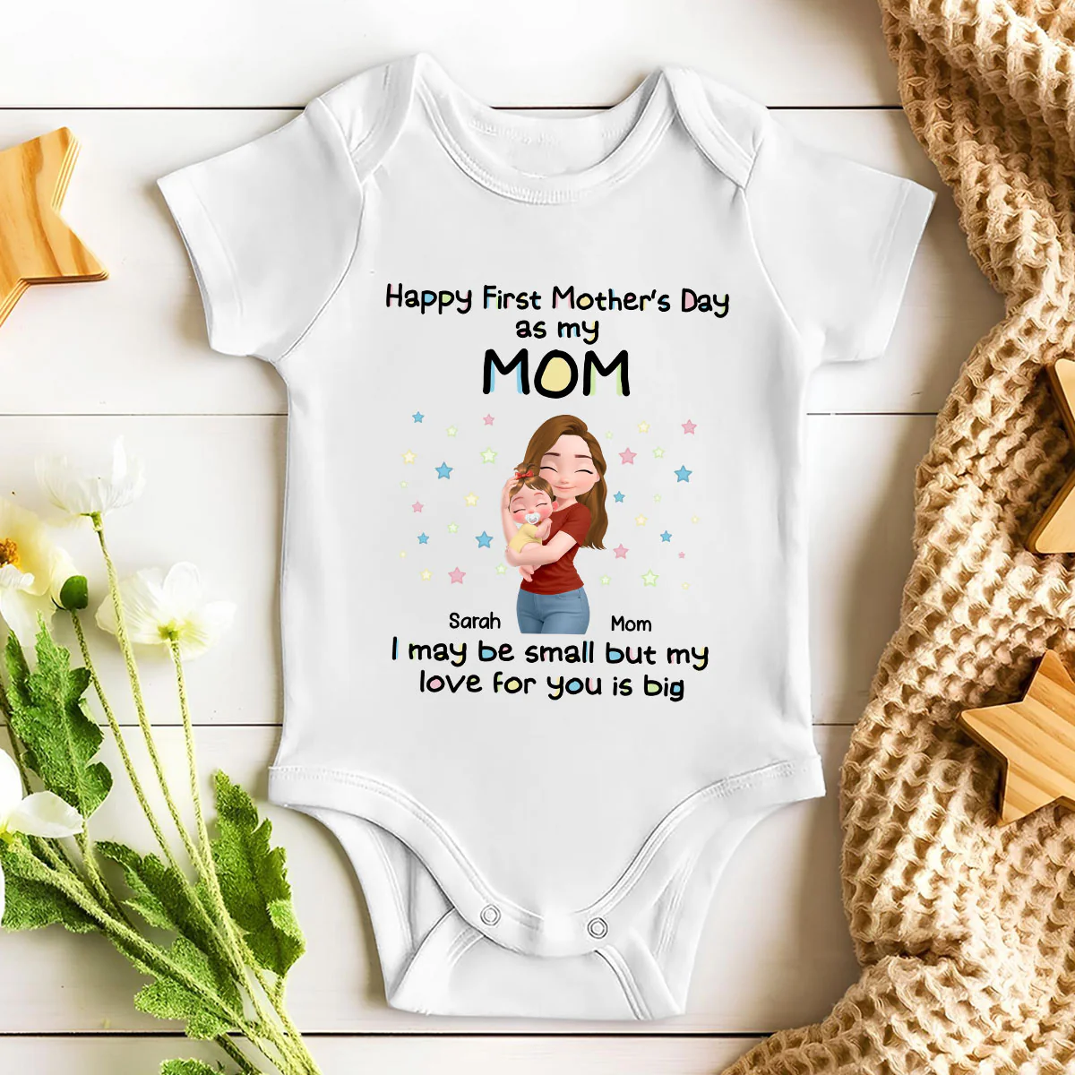 First Mother Day With Baby - Personalized Custom Baby Onesie - Image 3