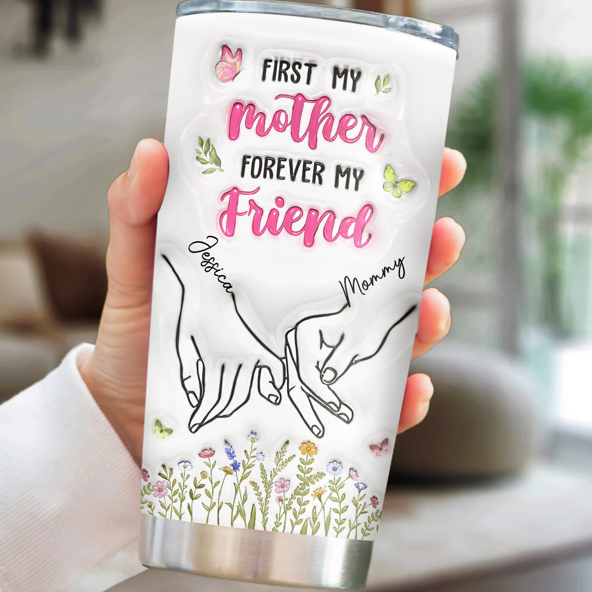 First My Daughter Forever My Friend - Personalized Custom 3D Inflated Effect Tumbler - Image 2