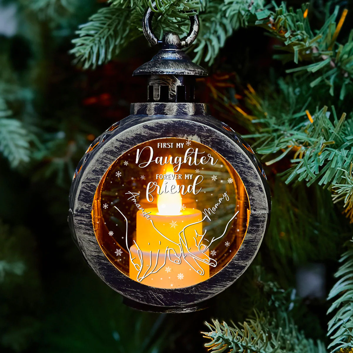 First My Daughter Forever My Friend - Personalized Custom Christmas Lantern - Image 2
