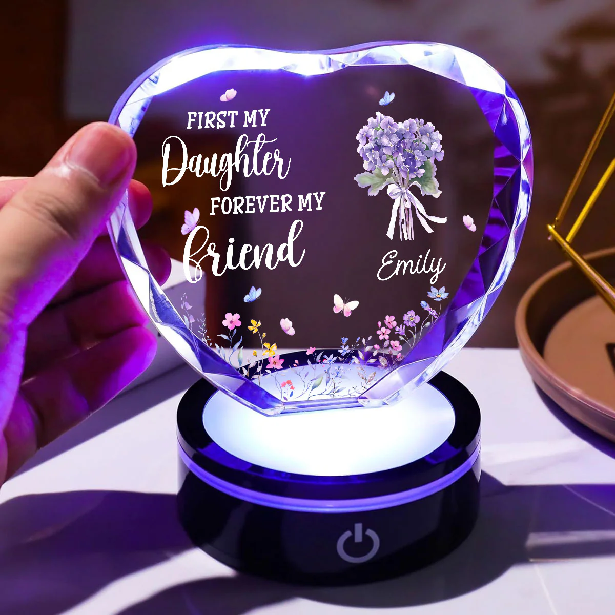 First My Daughter Forever My Friend - Personalized Custom Crystal Led Light - Image 3