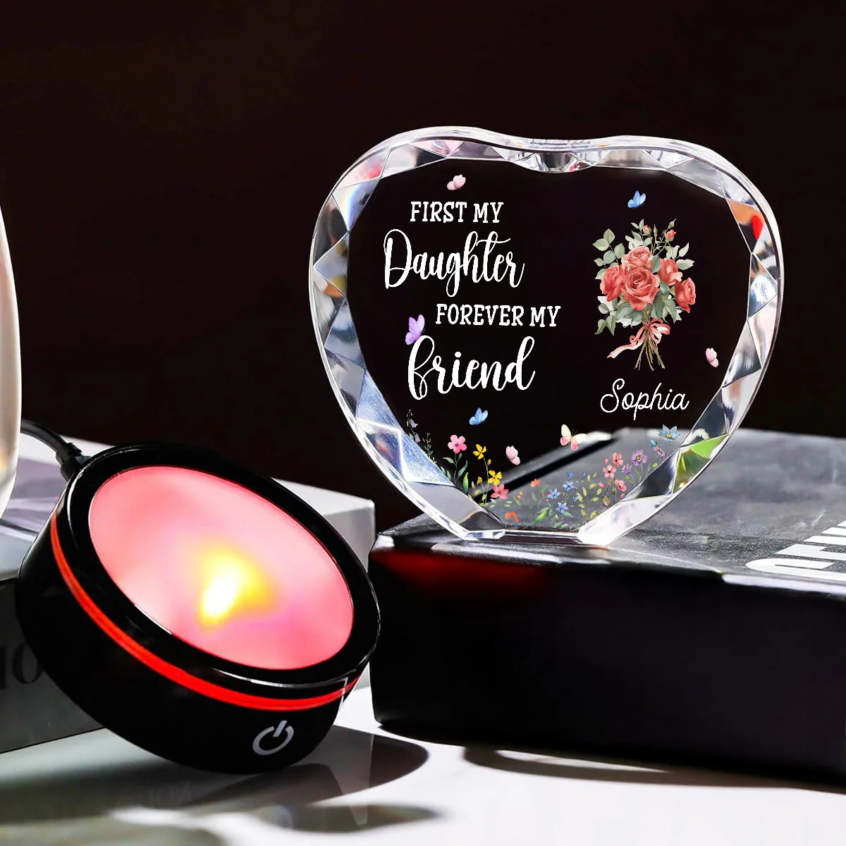 First My Daughter Forever My Friend - Personalized Custom Crystal Led Light - Image 4