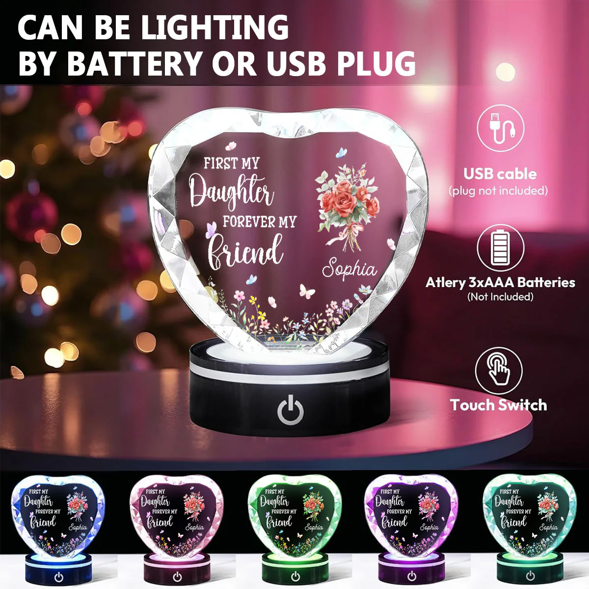 First My Daughter Forever My Friend - Personalized Custom Crystal Led Light - Image 5
