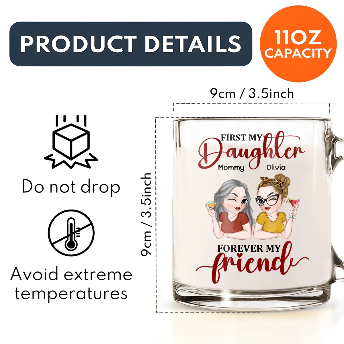 First My Daughter Forever My Friend - Personalized Custom Glass Mug - Image 6
