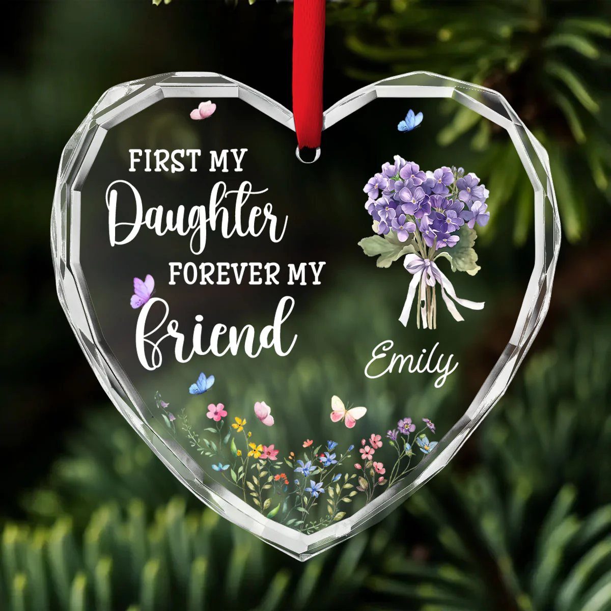 First My Daughter Forever My Friend - Personalized Custom Glass Ornament - Image 2
