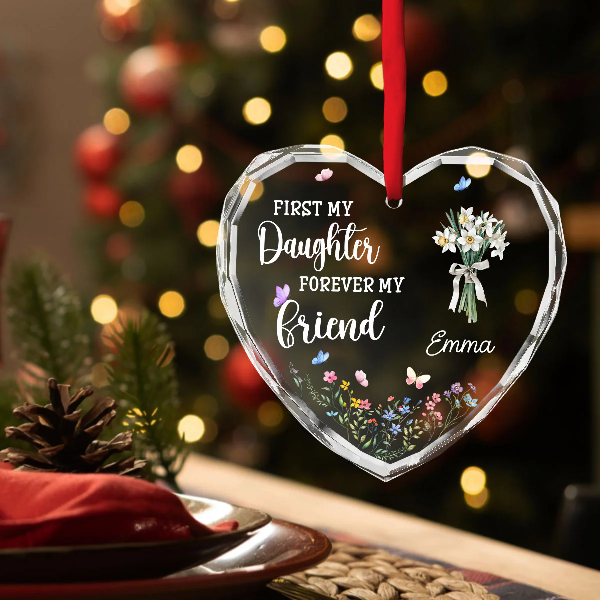 First My Daughter Forever My Friend - Personalized Custom Glass Ornament - Image 3