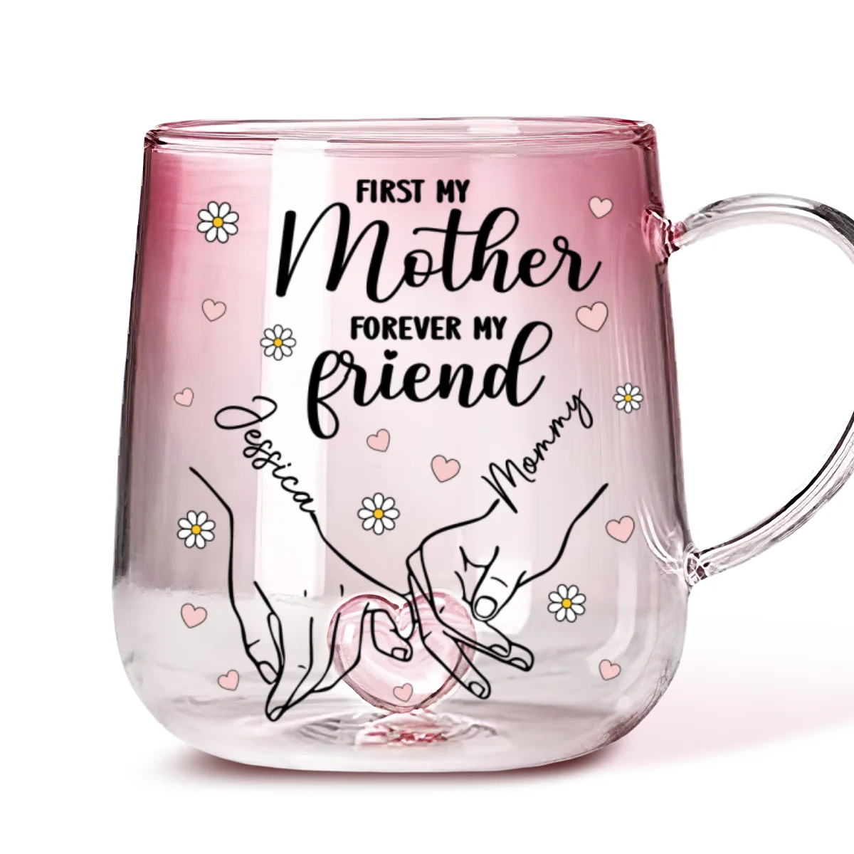 First My Daughter Forever My Friend - Personalized Custom Pink Gradient Glass Mug - Image 6
