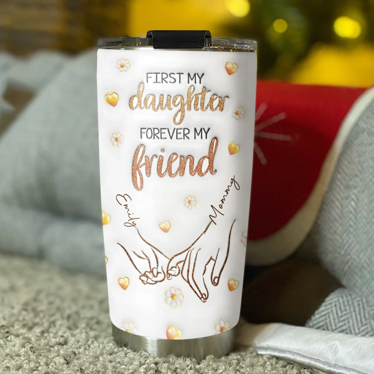 First My Mother Forever My Friend - Personalized Custom 3D Inflated Effect Tumbler - Image 2