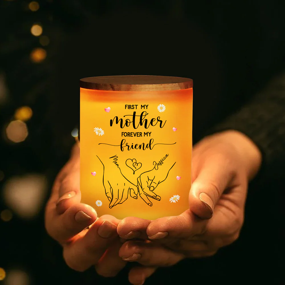 First My Mother Forever My Friend - Personalized Custom Glass Jar With LED Candle - Image 3