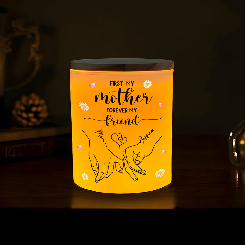 First My Mother Forever My Friend - Personalized Custom Glass Jar With LED Candle - Image 4