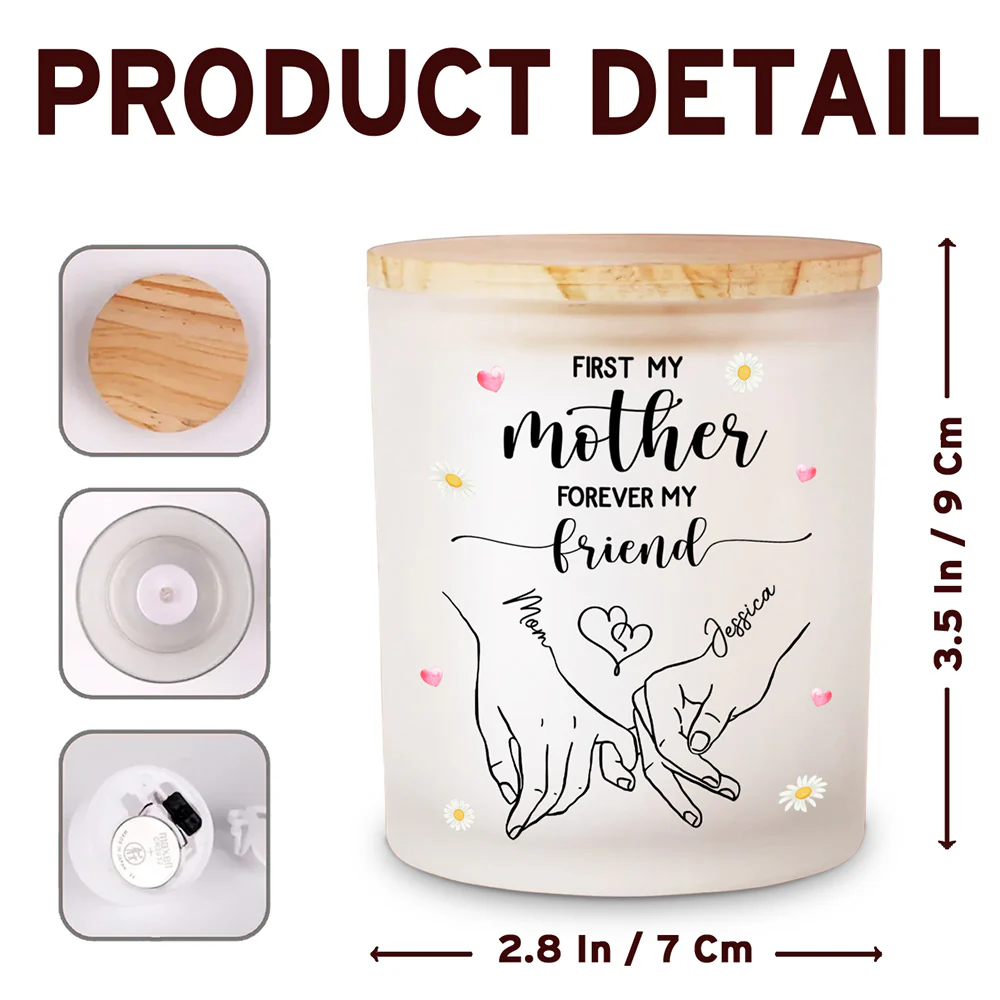 First My Mother Forever My Friend - Personalized Custom Glass Jar With LED Candle - Image 6