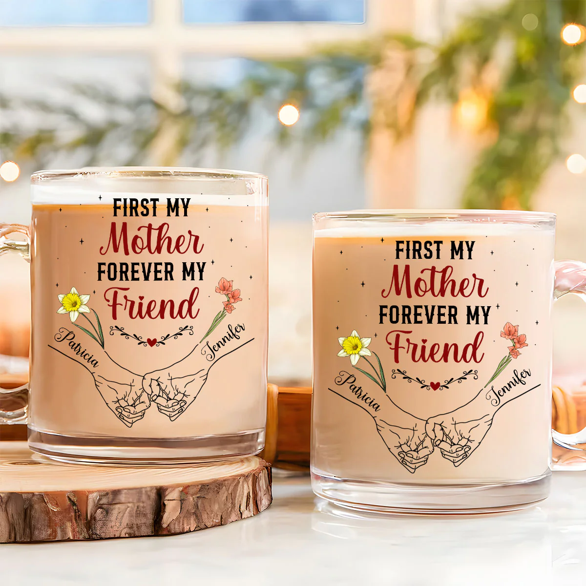First My Mother Forever My Friend - Personalized Custom Glass Mug - Image 2
