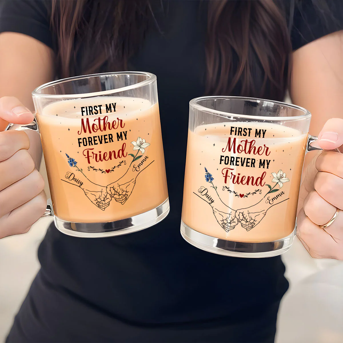 First My Mother Forever My Friend - Personalized Custom Glass Mug - Image 4
