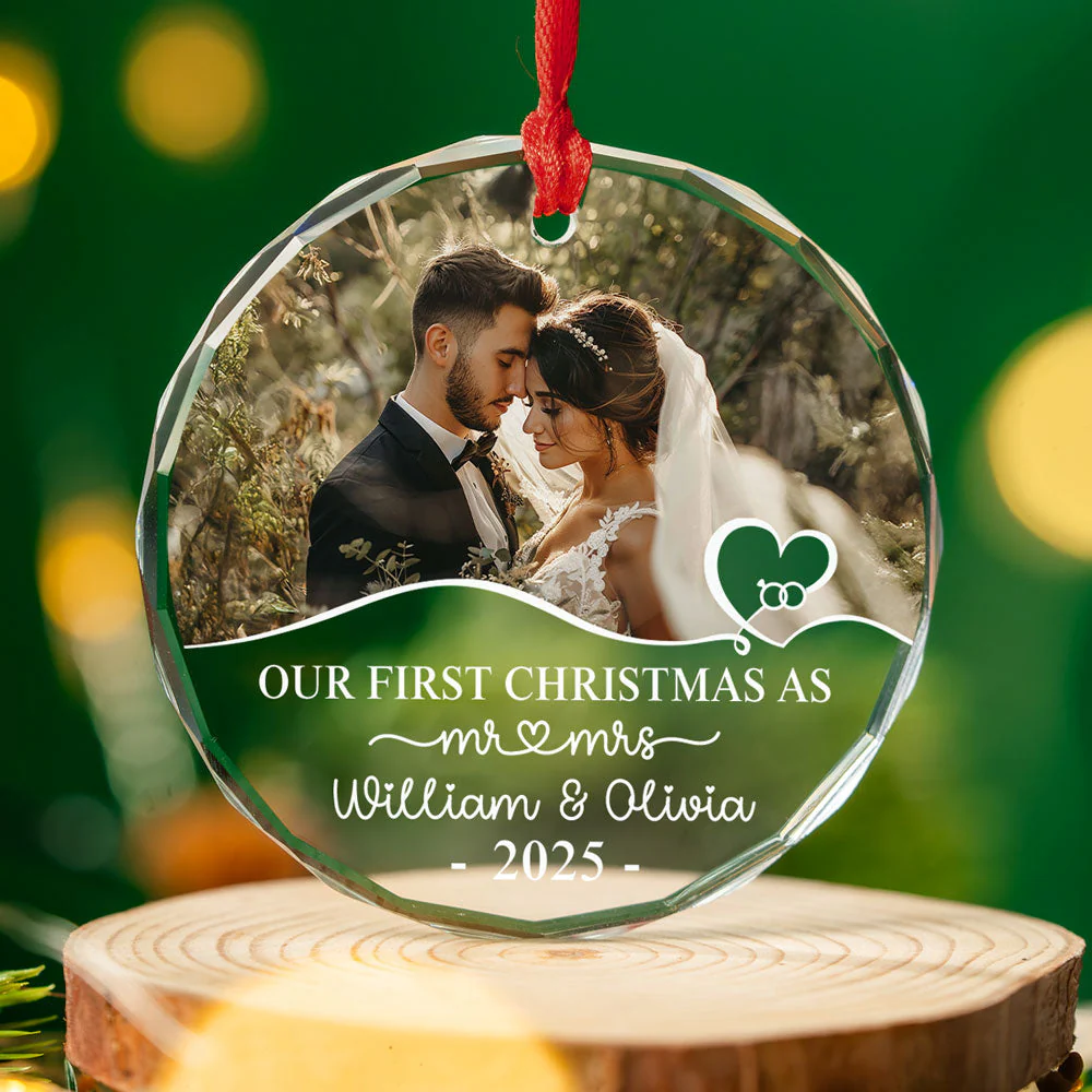 First Year As Husband Wife - Personalized Custom Glass Ornament - Image 2