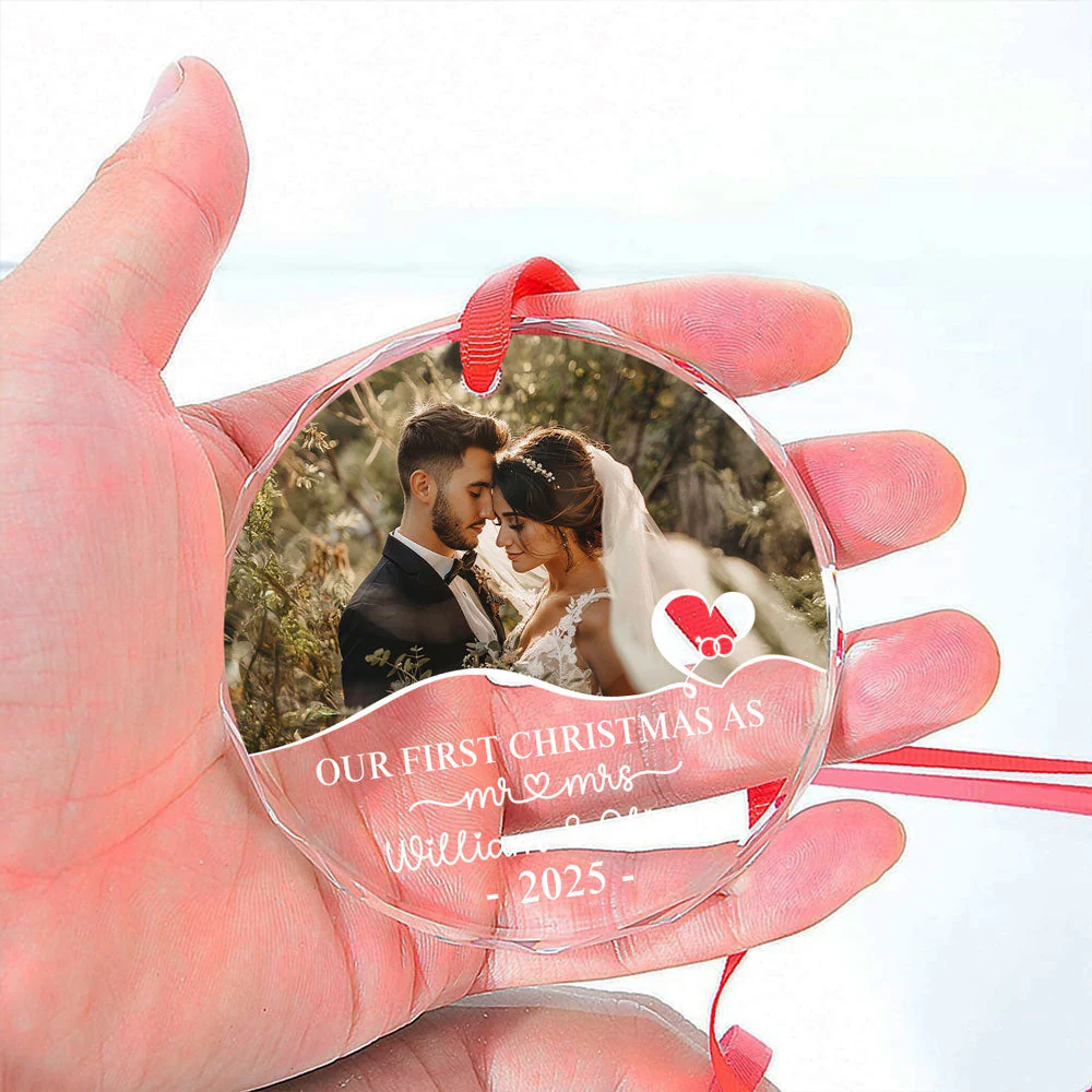 First Year As Husband Wife - Personalized Custom Glass Ornament - Image 3