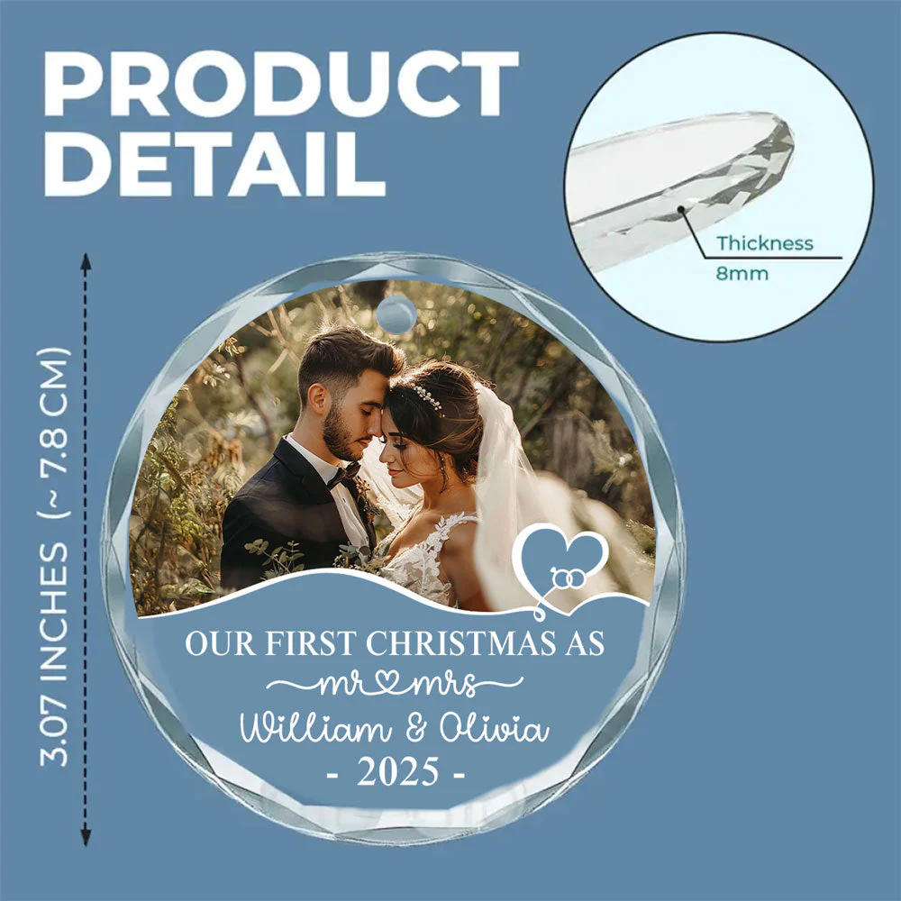 First Year As Husband Wife - Personalized Custom Glass Ornament - Image 5