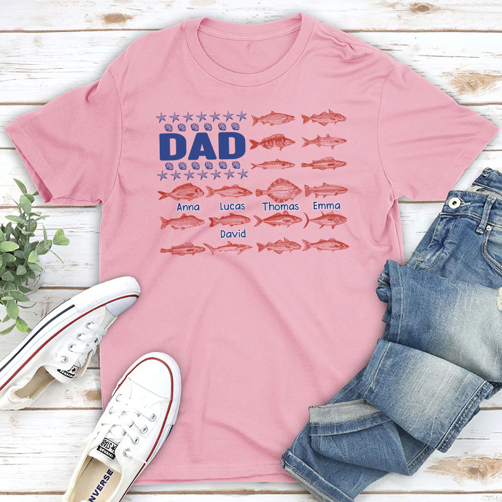 Fish and Sea Shells Papa - Personalized Custom Shirt - Image 4