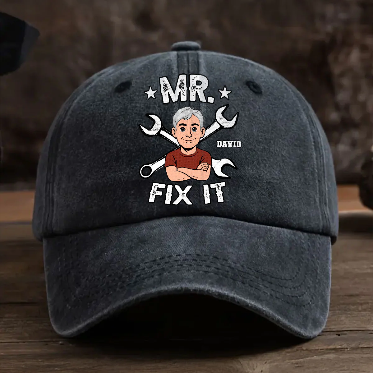 Fix It - Personalized Custom Vintage Washed Denim Cap - Image 4