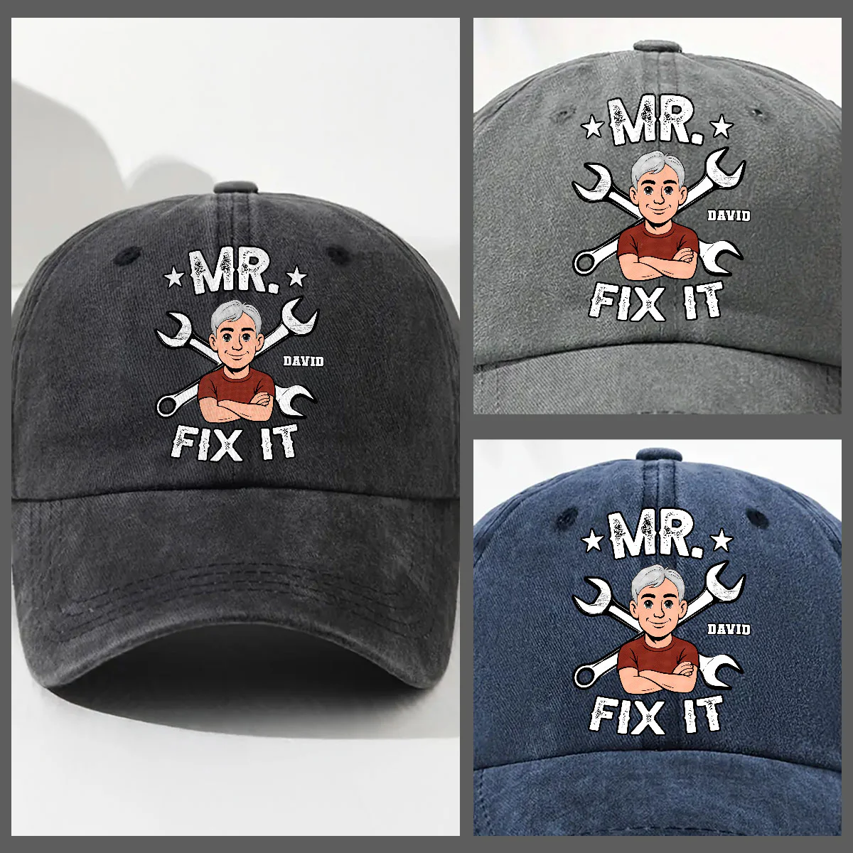 Fix It - Personalized Custom Vintage Washed Denim Cap - Image 5