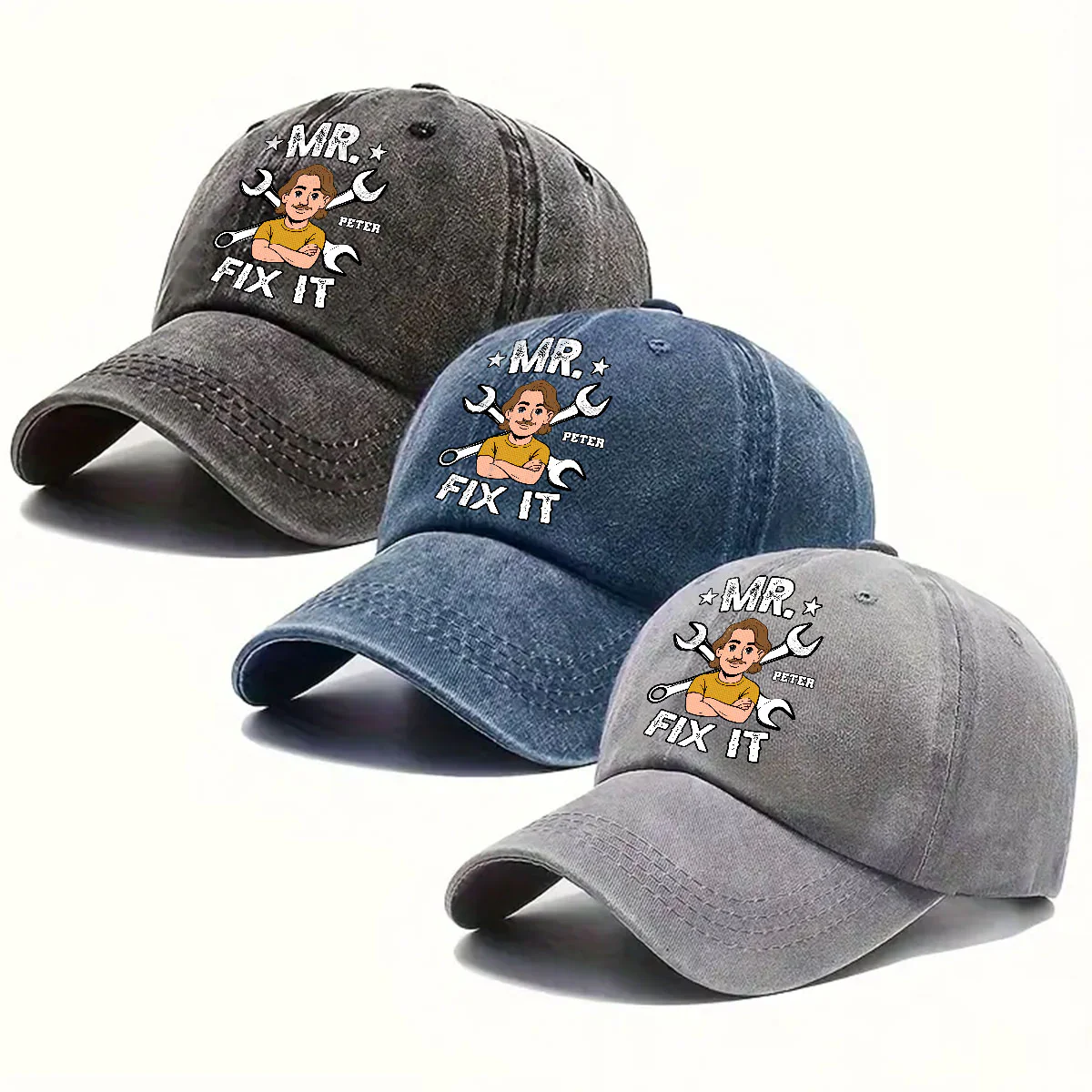 Fix It - Personalized Custom Vintage Washed Denim Cap - Image 6