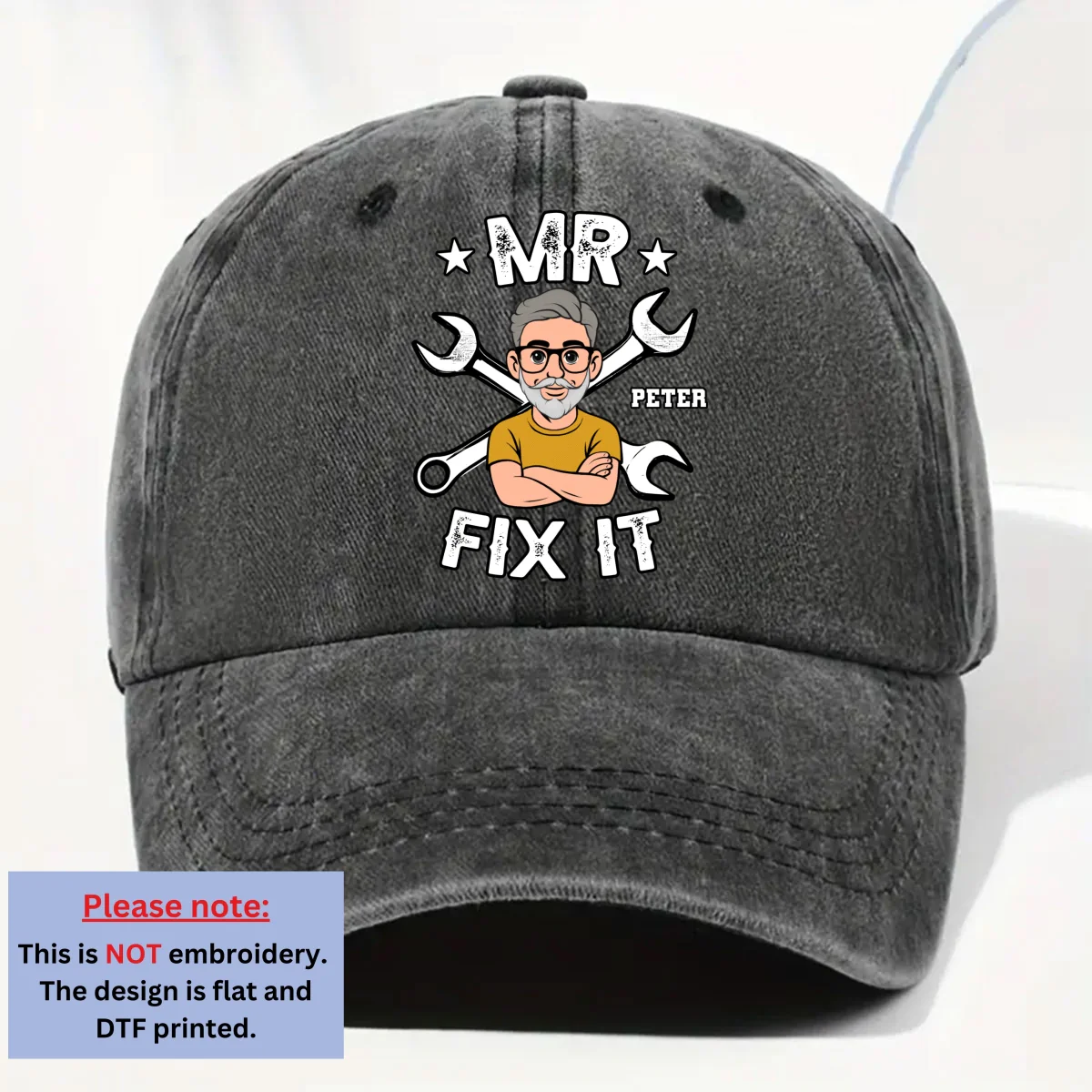 Fix It - Personalized Custom Vintage Washed Denim Cap - Image 8