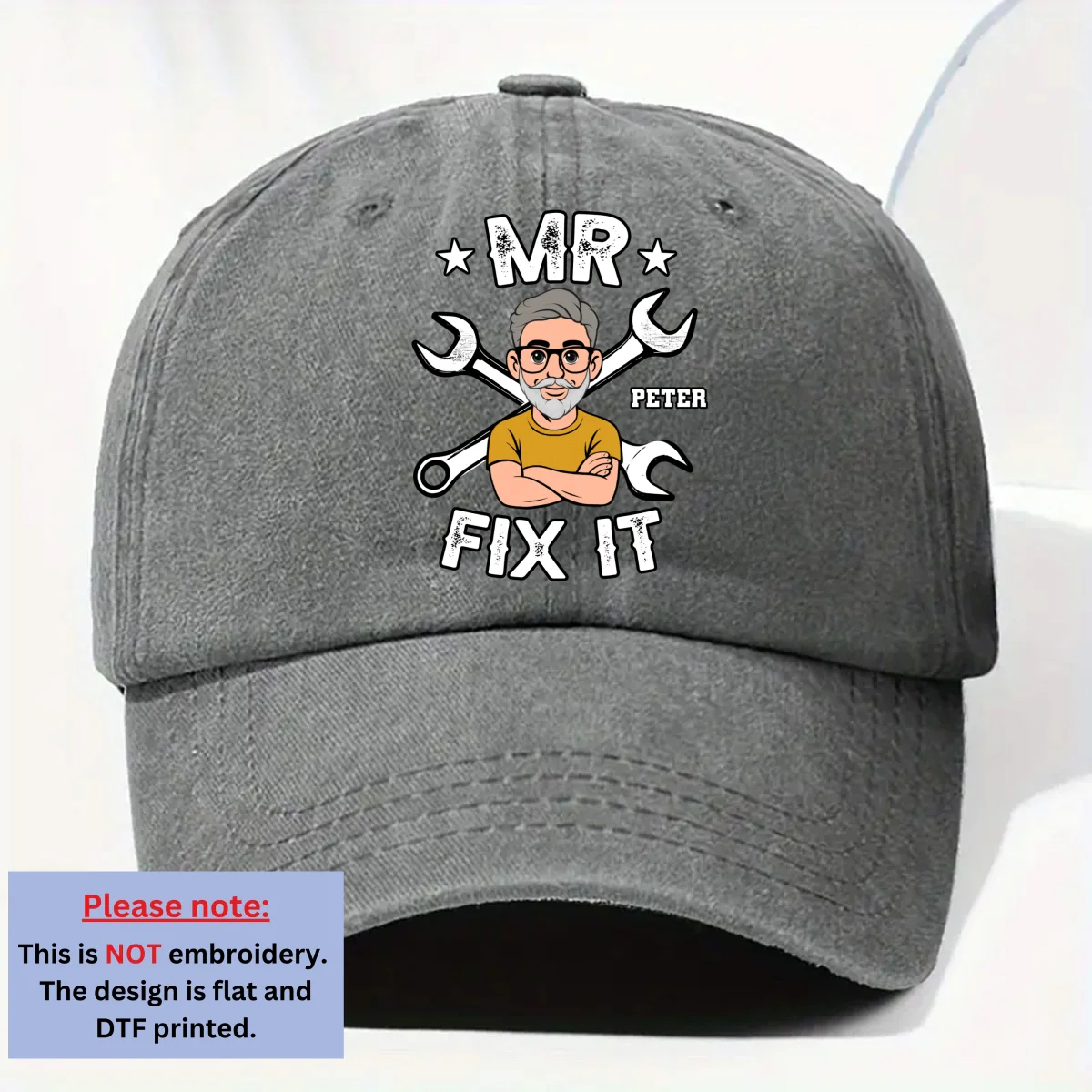 Fix It - Personalized Custom Vintage Washed Denim Cap - Image 9